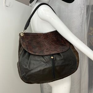 Dimoni Leather Ponyhair and Python Large Roomy Shoulder Bag